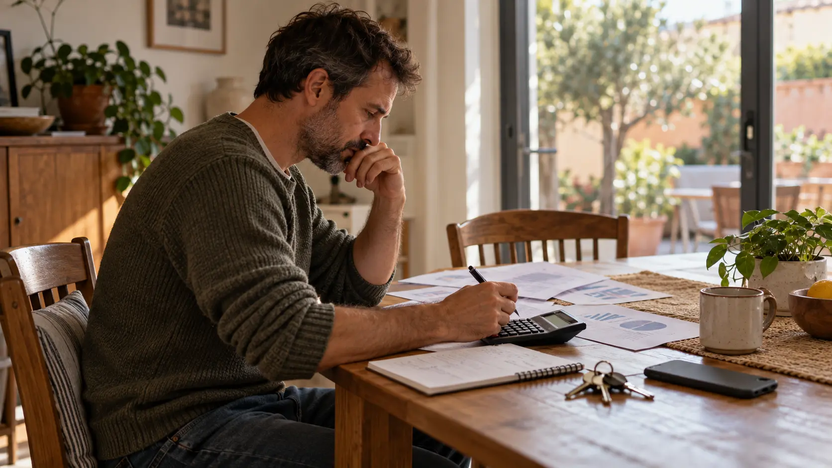Persona calculando su presupuesto antes de comprar o alquilar una vivienda.