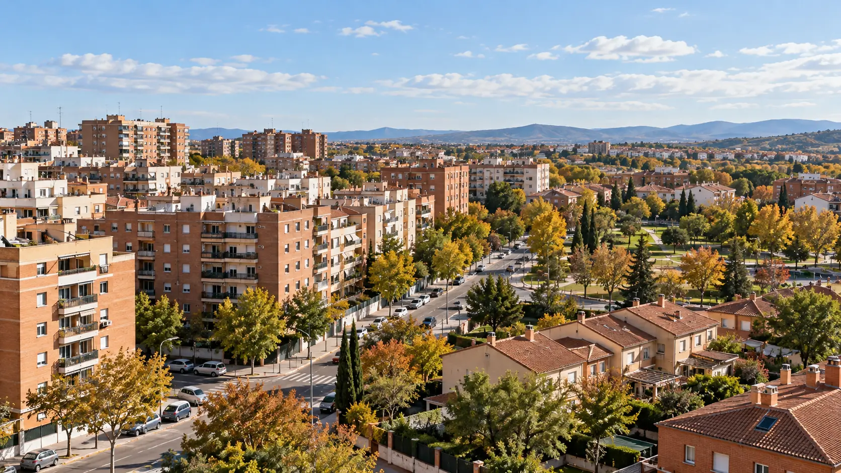Diferentes tipos de vivienda y entornos residenciales en la Comunidad de Madrid.